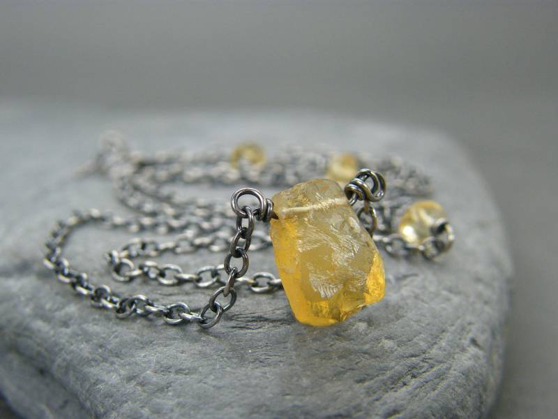 Rohe Citrin Sterling Silber Halskette November Geburtsstein von RawByAnnemarie