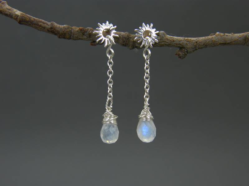 Sonnen Mondstein Ohrstecker Sterling Silber Kette von RawByAnnemarie