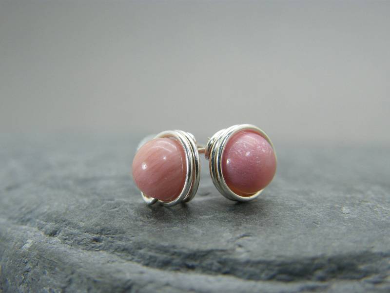 Handgemachte Rhodochrosit Ohrstecker Sterling Silber, Edelstein Rosa von RawByAnnemarie