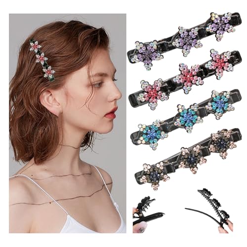 4PCS Haarspangen Damen mit funkelnden Kristallsteinen, 2024 Neuestes Haarschmuck für Flechtfrisuren, Doppelschicht Haarspangen für Frauen Mädchen, elegante Haarstyling-Clips (Stern) von RawWeFactic