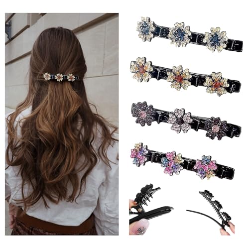 4PCS Haarspangen Damen mit funkelnden Kristallsteinen, 2024 Neuestes Haarschmuck für Flechtfrisuren, Doppelschicht Haarspangen für Frauen Mädchen, elegante Haarstyling-Clips (Blume 01) von RawWeFactic
