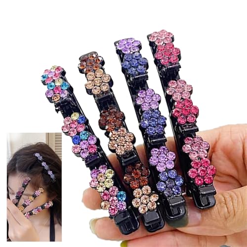 4PCS Haarspangen Damen mit funkelnden Kristallsteinen, 2024 Neuestes Haarschmuck für Flechtfrisuren, Doppelschicht Haarspangen für Frauen Mädchen, elegante Haarstyling-Clips (Blume 03) von RawWeFactic