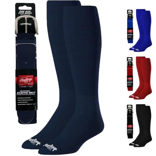Rawlings Baseball Belt & Socks Combo, Unisex-Erwachsene, Gürtel & Socken Combo, Marineblau, Größe L, 1 Stück von Rawlings
