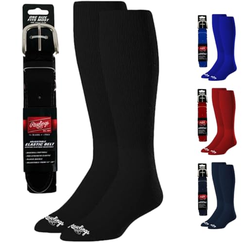 Rawlings Unisex Baseball-Gürtel und Socken-Kombination, Schwarz, Small (2er Pack) von Rawlings
