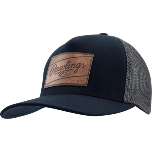 Rawlings Unisex-Erwachsene Lederpatch Snapback Baseballkappe, Navy, Einheitsgröße von Rawlings