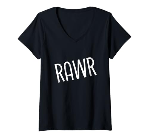 Damen Mutiger Rawr-Text zur furchtlosen Selbstdarstellung, auf dem Rawr steht T-Shirt mit V-Ausschnitt von Rawr Bold Self Expression Attitude Text Design