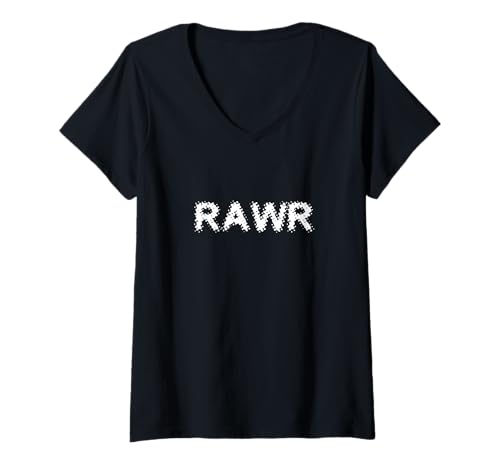 Damen Rawr Kühner Selbstausdruck Verspielter Text, der Rawr sagt T-Shirt mit V-Ausschnitt von Rawr Bold Self Expression Attitude Text Design