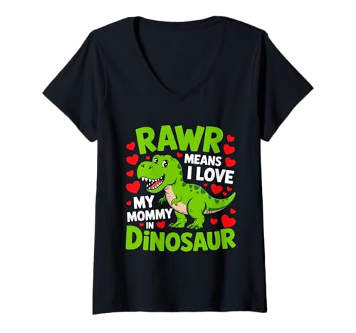 Damen Kids I Love My Mommy Rawr Dinosaurier Mama Muttertag Kleinkind T-Shirt mit V-Ausschnitt von Rawr Mean I Love My Mommy In Dinosaur Mother's Day