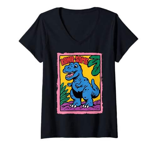 Damen Lustiger Dinosaurier T-Rex Rawr-Some süßes Dino-Geschenk für Kinder T-Shirt mit V-Ausschnitt Damen Lustiger Dinosaurier T-Rex Rawr-Some süßes Dino-Geschenk für Kinder T-Shirt mit V-Ausschnitt von Rawr-some Dino Kids