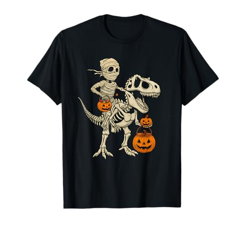 Mummy Skelett Reiten Dinosaurier T Rex Kinder Jungen Herren Halloween T-Shirt von Rawrsome Dinosaur T Rex Outfit