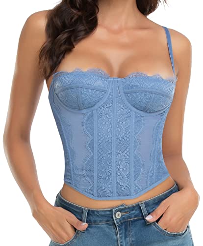 Raxnode Spitze Bustier Korsett Tops für Frauen - Sexy Ausgehen Party Club Top mit Schnalle, Blau, Klein Raxnode Spitze Bustier Korsett Tops für Frauen - Sexy Ausgehen Party Club Top mit Schnalle, Blau, Klein von Raxnode