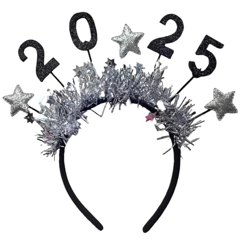 Happy New Year Stirnband Tiara - Glitzer Stern Haarband Für Frohes Neues Jahr | Frohes Neues Jahr Haarbänder, 2025 Glitzernde Kopfbedeckungsdekorationen, Stirnband von Raxove