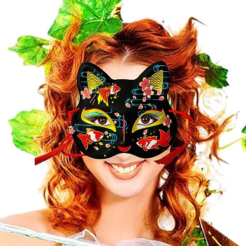 Katzenmaske | Dark Color Series Halloween Animal Masque,Handbemalte Gesichtsbedeckung im japanischen Stil bunt bemalt für Karneval Party von Raxove