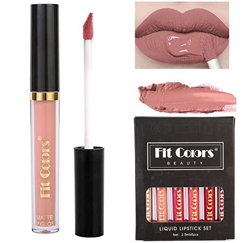 Matter flüssiger Lippenstift, Antihaftbeschichteter Cup Lip Stain Gloss, langanhaltender Halt, 6 Stück wasserdichte, leichte Lippen-Make-up-Sticks für Shopping, Business, Dating, Ausgehen Raxove von Raxove