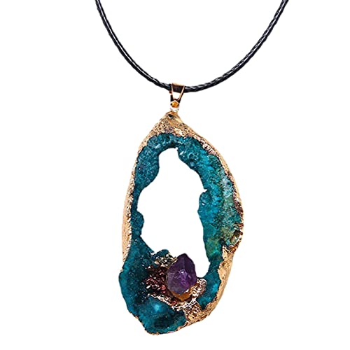 Anhänger aus natürlichem Achat, Halskette | Anhänger aus unregelmäßigem Stein hohl, für Damen mit Gold- und Violett-Finish für Bankette von Raxove