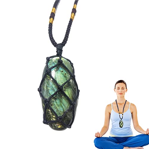 Halskette mit Anhänger aus Labradorit | Anhänger aus unbehandeltem Labradoritstein, handgefertigte geflochtene Halsketten für Damen und Herren von Raxove