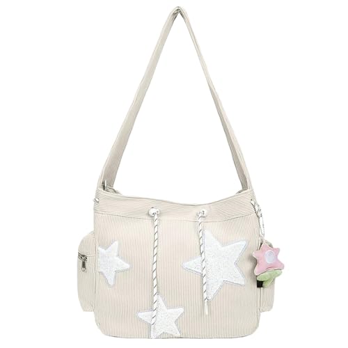 Raxove Hobo Messenger Umhängetasche, niedliche Umhängetasche, 38 x 32 x 12 cm, große Kapazität Stern-Umhängetasche, ästhetische Canvas-Umhängetasche, niedliche Umhängetasche mit Muster, weiß, Without von Raxove
