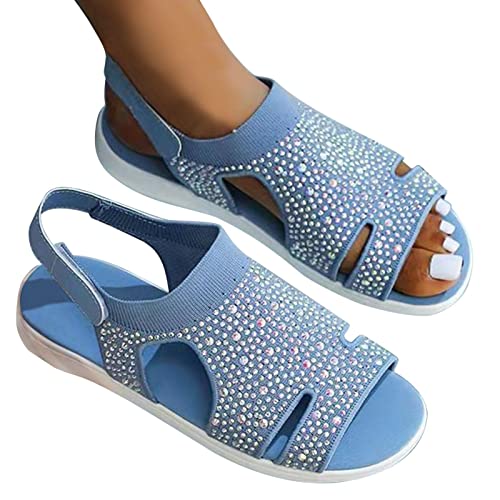 Raxove Strandsandalen mit Strass – Strandsandalen mit offenem Zehenbereich | flache Strandsandalen, atmungsaktive orthopädische Sommer-Sandalen für den Außenbereich, Innenbereich von Raxove