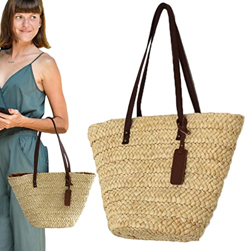 Schultertasche aus Stroh für Damen, Sommer-Strandtasche, handgewebter mit Reißverschluss, Einzelschulter-Tragetasche für Mädchen von Raxove