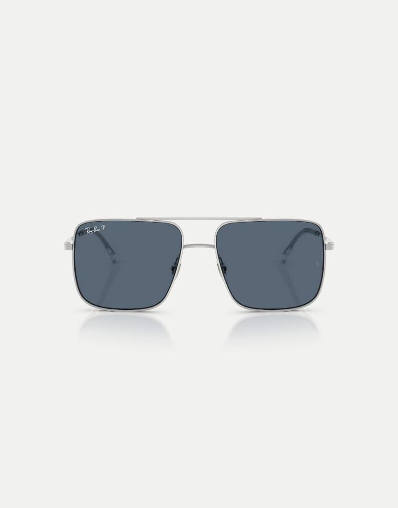 Ray-Ban - Ari - Eckige, polarisierte Sonnenbrille in Silber mit grauen Gläsern von Ray-Ban
