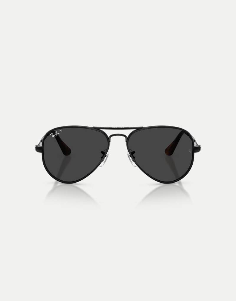 Ray-Ban - Aviator - Große, polarisierte Pilotensonnenbrille in Schwarz mit schwarzen Gläsern von Ray-Ban