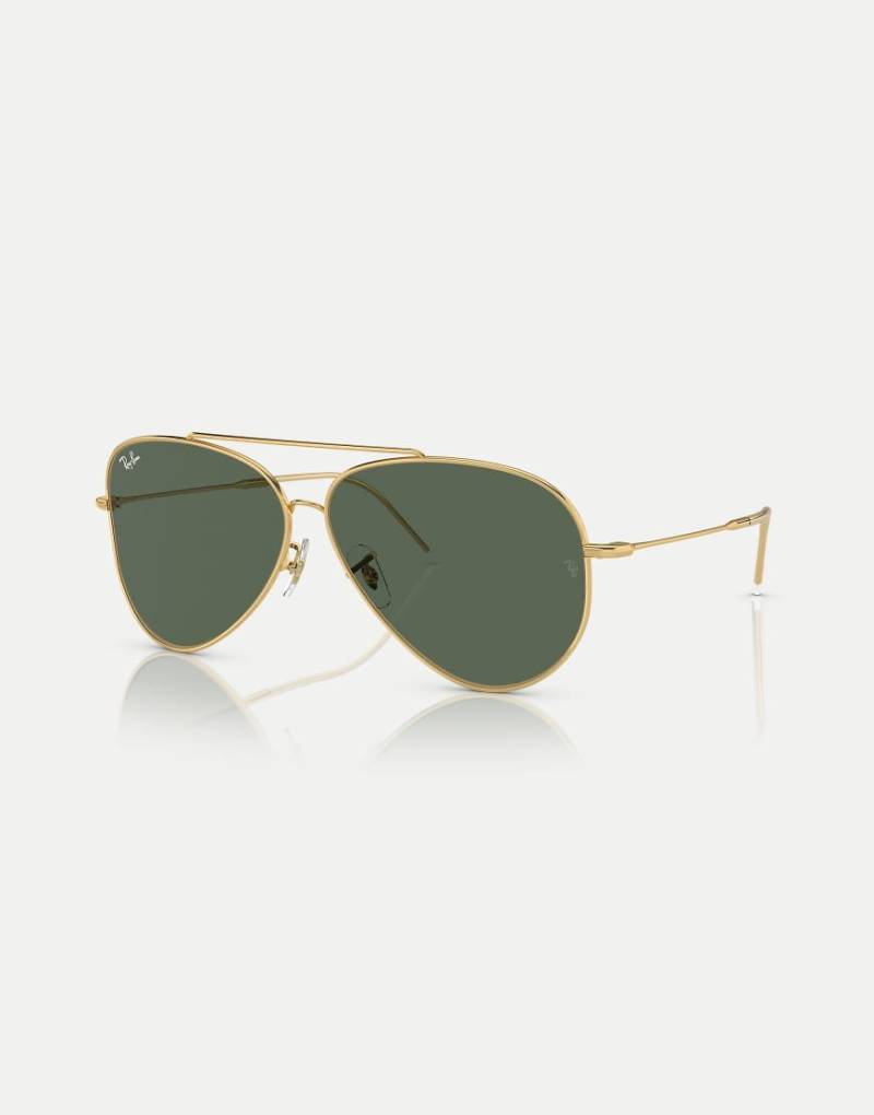 Ray-Ban - Aviator - Pilotensonnenbrille in Arista-Gold mit Gläsern in Grün-Goldfarben von Ray-Ban
