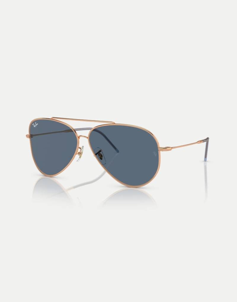 Ray-Ban - Aviator - Pilotensonnenbrille in Roségoldoptik mit Gläsern in Blau-Goldfarben von Ray-Ban