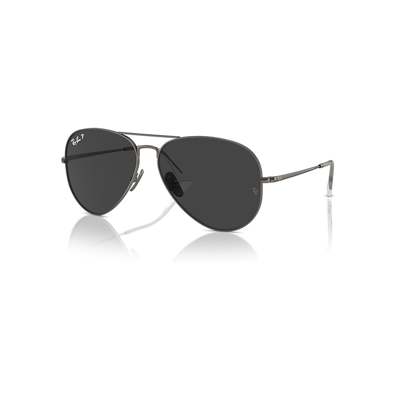 Ray-Ban Aviator Titanium Sonnenbrillen Gunmetal Fassung Schwarz Glas Polarisiert 62-14 von Ray-Ban
