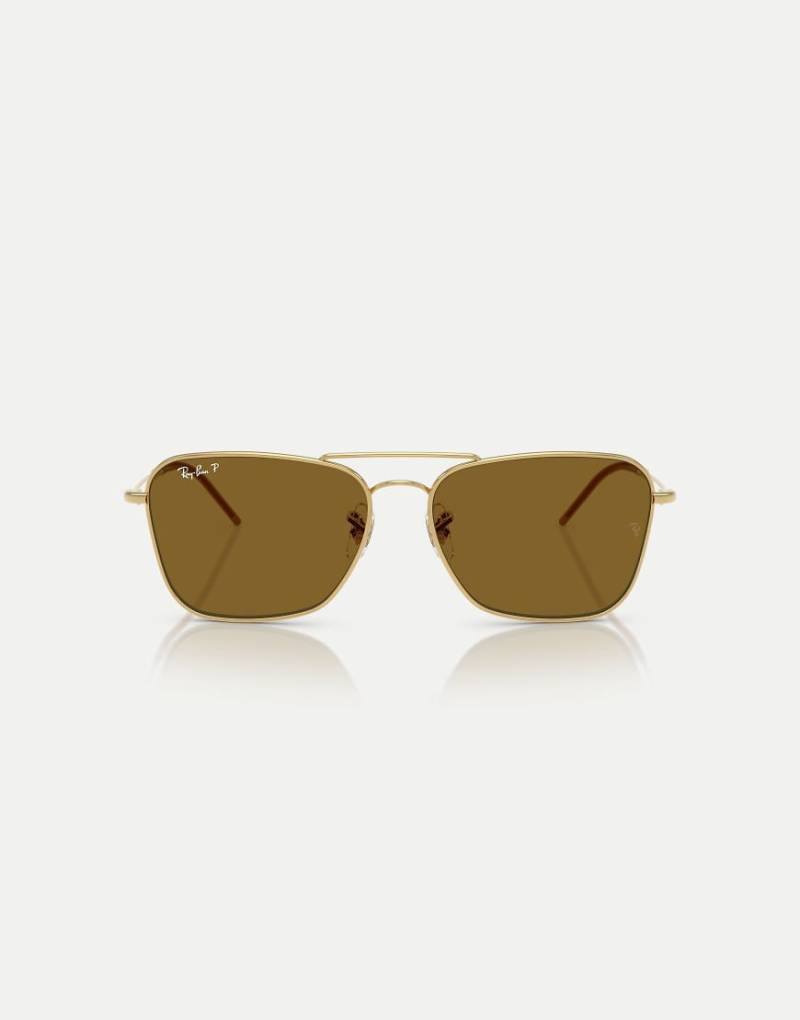 Ray-Ban - Caravan - Eckige, polarisierte Sonnenbrille in Arista-Gold mit braunen Gläsern-Goldfarben von Ray-Ban