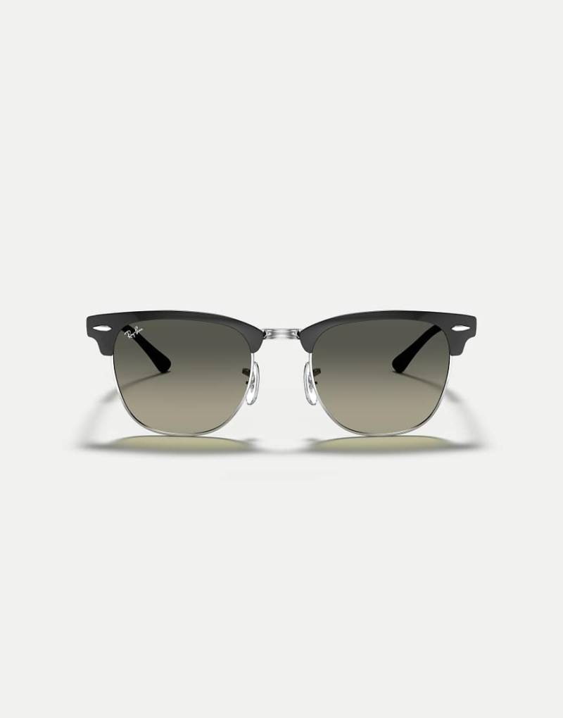 Ray-Ban - Clubmaster - Sonnenbrille in Schwarz auf Silber mit grauen Gläsern von Ray-Ban