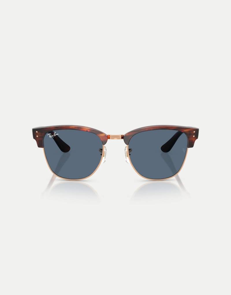 Ray-Ban - Clubmaster - Sonnenbrille in gestreiftem Havana auf Roségoldfarbton mit blauen Gläsern-Braun von Ray-Ban