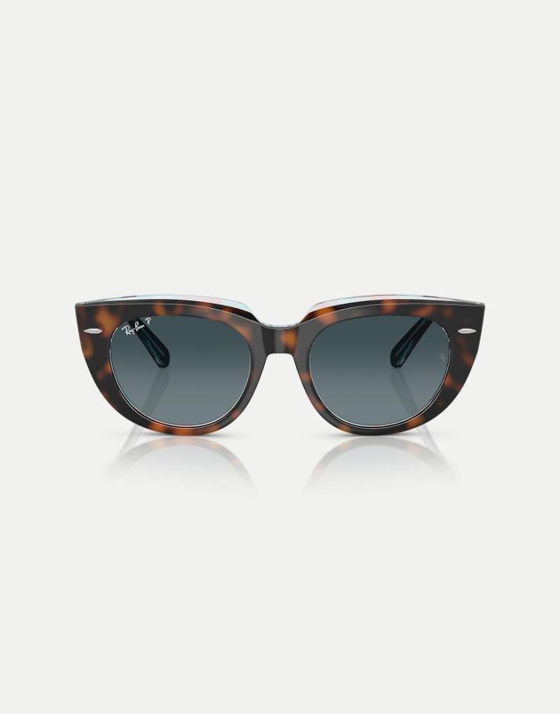 Ray-Ban - Doreen - Eckige, polarisierte Sonnenbrille in dunklem Havana auf bunt transparent mit blauen Gläsern-Braun von Ray-Ban