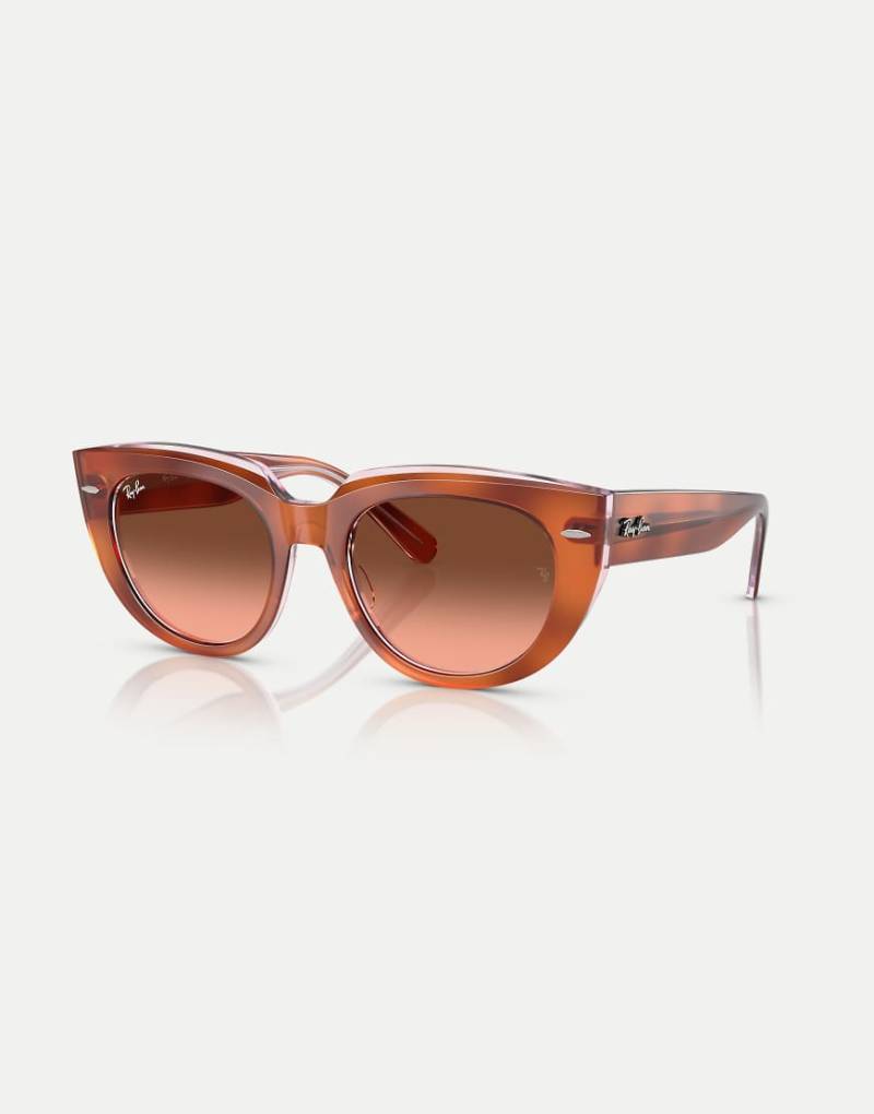 Ray-Ban - Doreen - Eckige Sonnenbrille in Red Havana auf bunt transparentem Rahmen mit rosafarbenen Gläsern-Rot von Ray-Ban
