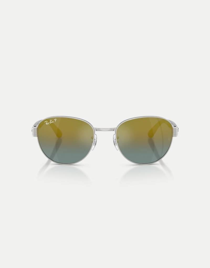 Ray-Ban - Eckige, polarisierte Sonnenbrille in Silber mit goldfarben verspiegelten Gläsern von Ray-Ban