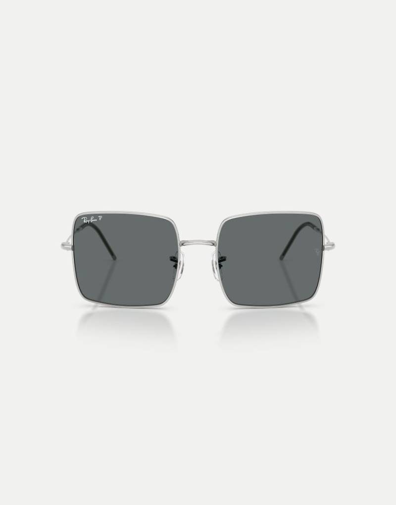Ray-Ban - Eckige, polarisierte Sonnenbrille in Silber mit grauen Gläsern von Ray-Ban