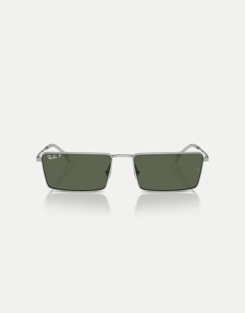 Ray-Ban - Emy - Rechteckige, polarisierte Sonnenbrille in Silber mit grünen Gläsern von Ray-Ban