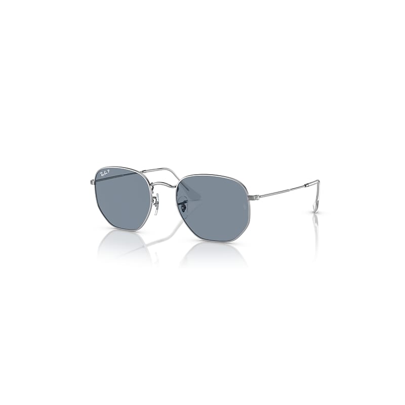 Ray-Ban Hexagonal Flat Lenses Sonnenbrillen Silber Fassung Blau Glas Polarisiert 51-21 von Ray-Ban