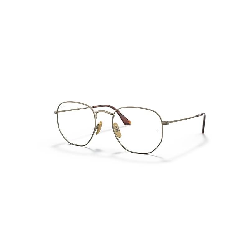 Ray-Ban Hexagonal Titanium Optics  Gold Fassung Klar Glas Polarisiert 54-21 von Ray-Ban
