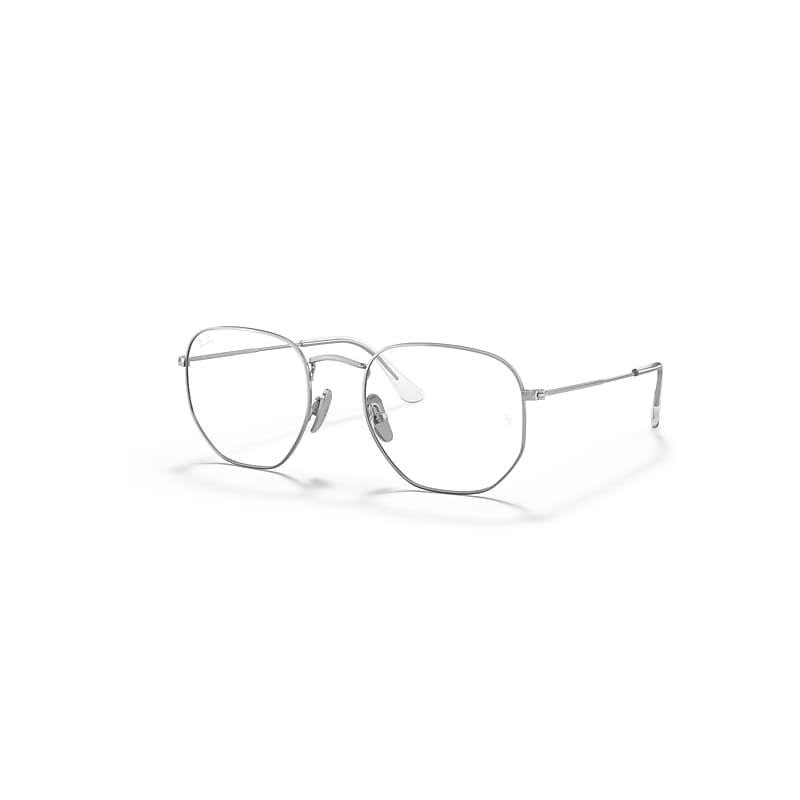 Ray-Ban Hexagonal Titanium Optics  Silber Fassung Klar Glas Polarisiert 54-21 von Ray-Ban