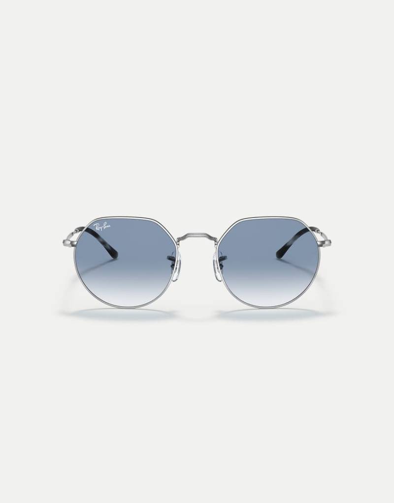 Ray-Ban - Jack - Unregelmäßig geformte Sonnenbrille in Silber mit blauen Gläsern von Ray-Ban