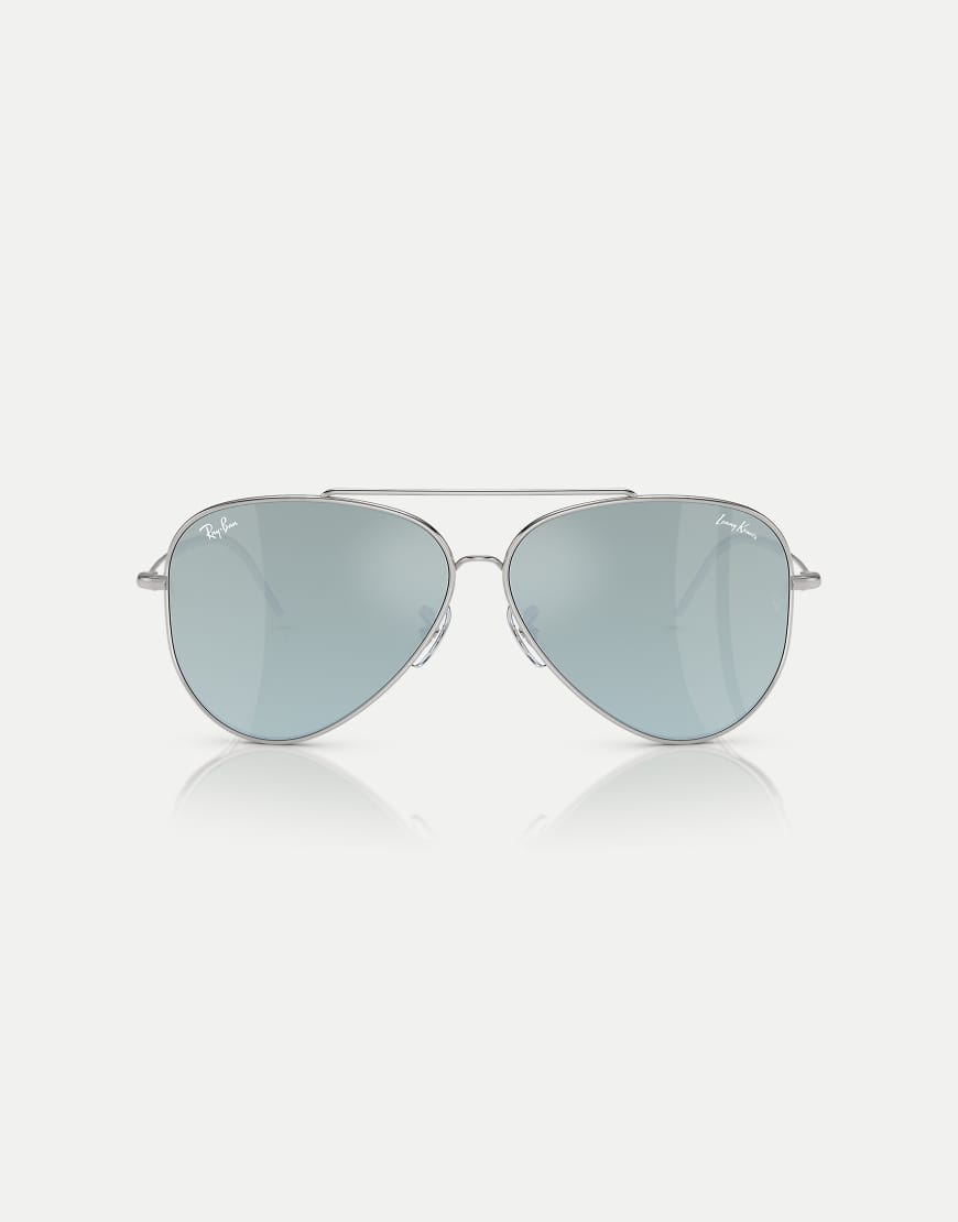 Ray-Ban - Lenny Kravitz x Aviator - Piloten-Sonnenbrille in Silber mit verspiegelten Gläsern in Silber von Ray-Ban
