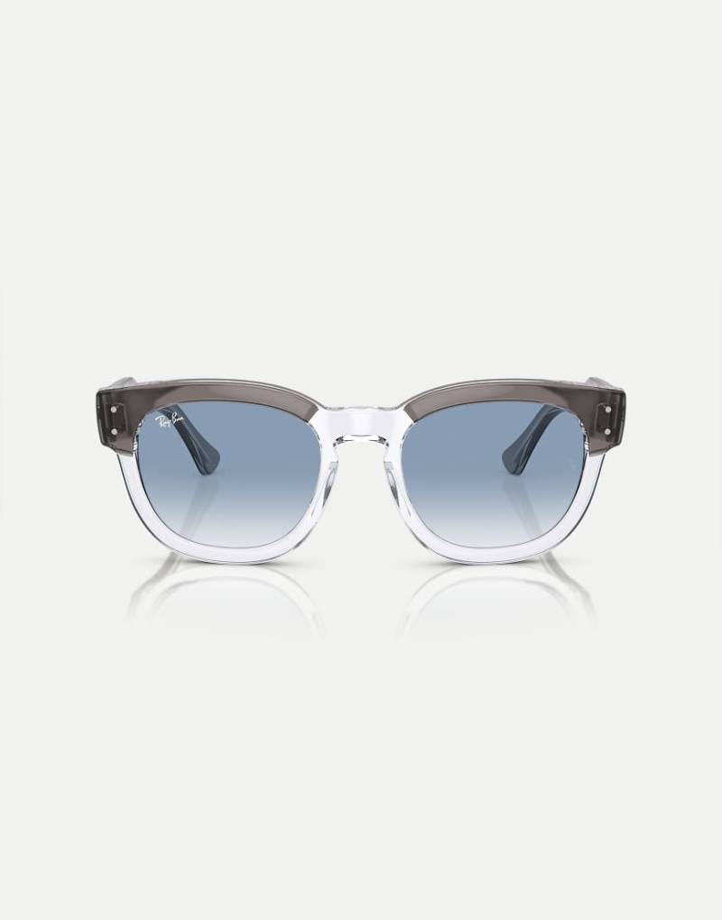 Ray-Ban - Mega Hawkeye - Eckige Sonnenbrille in Grau auf Transparent mit blauen Gläsern von Ray-Ban