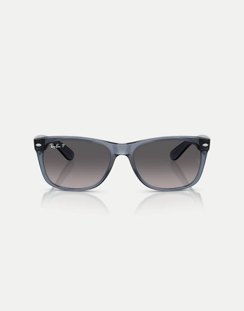 Ray-Ban - New - Eckige, polarisierte Wayfarer-Sonnenbrille in transparentem Dunkelblau mit grauen Gläsern von Ray-Ban