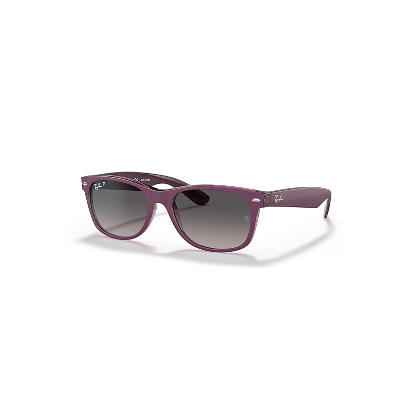 Ray-Ban New Wayfarer Classic Sonnenbrillen Violett Auf Violett Transparent Fassung Grau Glas Polarisiert 55-18 von Ray-Ban