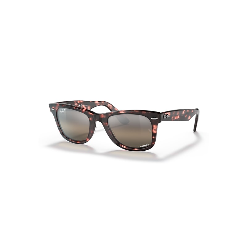 Ray-Ban Original Wayfarer Chromance Sonnenbrillen Pink Transparent Fassung Silber Glas Polarisiert 50-22 von Ray-Ban