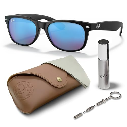 Ray-Ban RB2132 New Wayfarer Flash SONNENBRILLEN-SET | Exklusiv-Etui und Care-Kit | Matte Black/Blue Flash Ray-Ban RB2132 New Wayfarer Flash SONNENBRILLEN-SET | Exklusiv-Etui und Care-Kit | Matte Black/Blue Flash von Ray-Ban