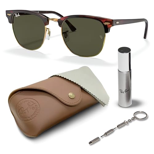 Ray-Ban RB3016 X-Large Clubmaster SONNENBRILLEN-SET | Exklusiv-Etui und Care-Kit | Polished Tortoise on Gold/G-15 Green von Ray-Ban