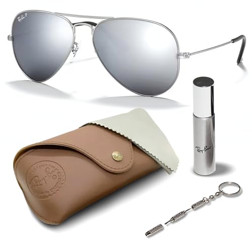 Ray-Ban RB3025 Aviator Pilot, SONNENBRILLEN-SET | Exklusiv-Etui und Care-Kit | Silver/Silver Flash von Ray-Ban