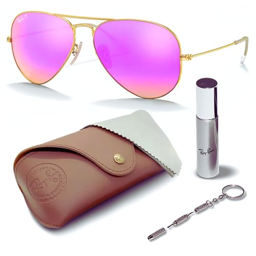 Ray-Ban RB3025 Aviator SONNENBRILLEN-SET | Exklusiv-Etui und Care-Kit | Matte Gold/Polarized Cyclamen Flash von Ray-Ban