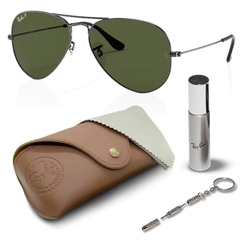 Ray-Ban RB3025 Aviator X-Large Pilot Sonnenbrille, BRILLEN-SET | Exklusiv-Etui und Care-Kit | Polished Gunmetal/G-15 Green von Ray-Ban